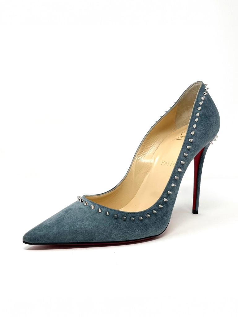Christian Louboutin Blue Suede Anjalina Spike Studded High Heels Pumps 39.5 9.5